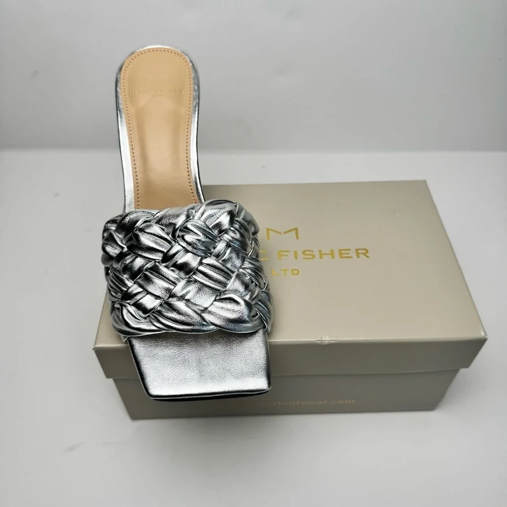 Marc Fisher leather Silver Woven Heeled sandals - Picture 4 of 9